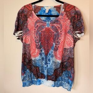 Chico's Red and Blue Paisley Top